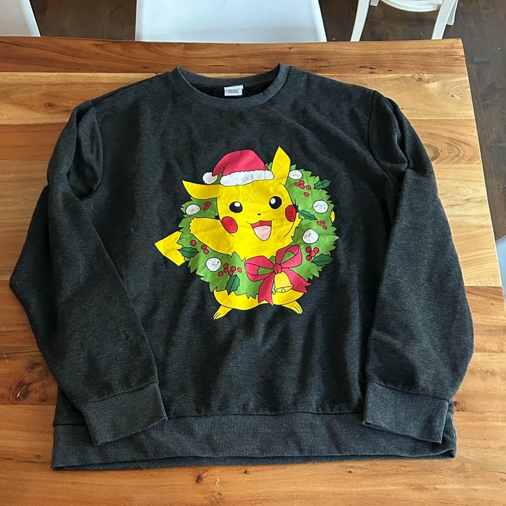 Pokemon Nintendo Dark Gray Unisex Light Up Ugly Christmas Pikachu Sweatshirt Lrg